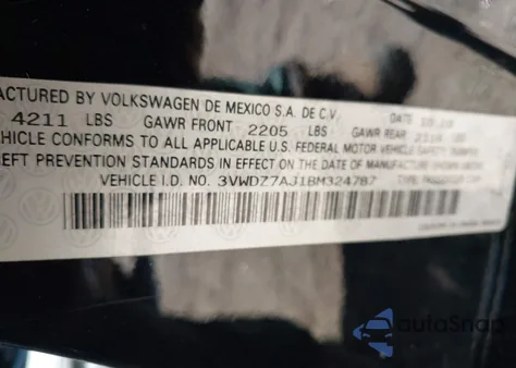 2011 Volkswagen Jetta 2.5L Se z USA, uszkodzony, nr VIN 3VWDZ7AJ1BM324787